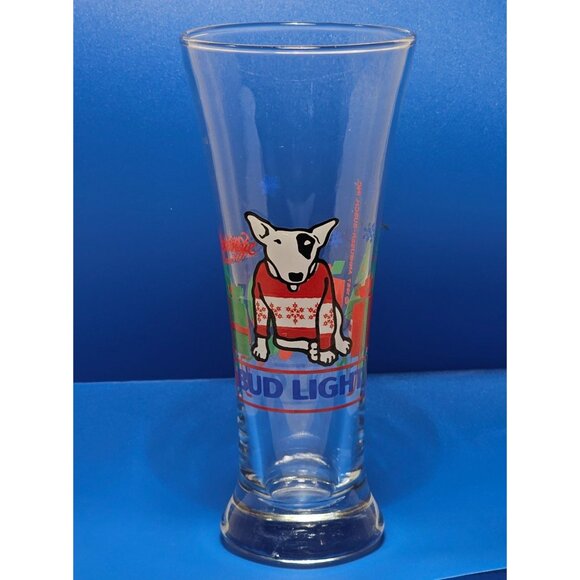 1987 Bud Light Spuds MacKenzie Holiday Pilsner Beer Glass With Festive Design - Picture 1 of 6